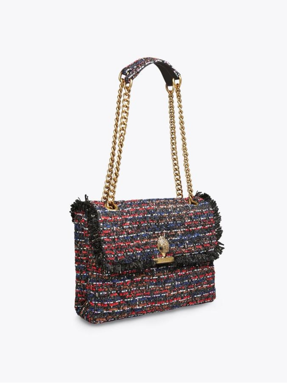Kurt Geiger Tweed Chain Shoulder Bag in Red, Blue & Black - Picture 3 of 12